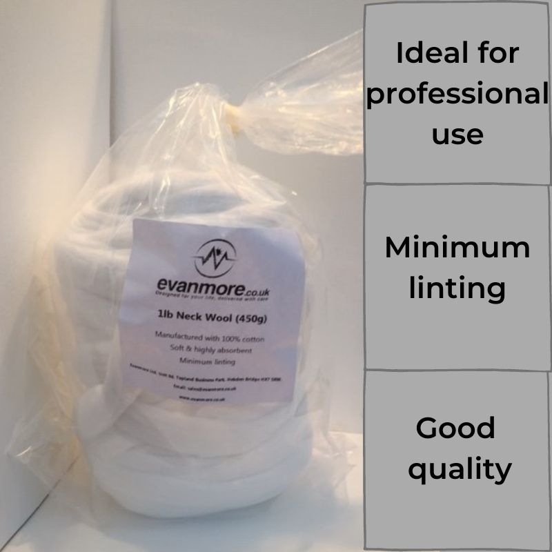 Cotton Neck Wool Roll 1lb (450g) 100% Cotton Highly Absorbent Minimum Linting Professional Salon Use Hairdressing