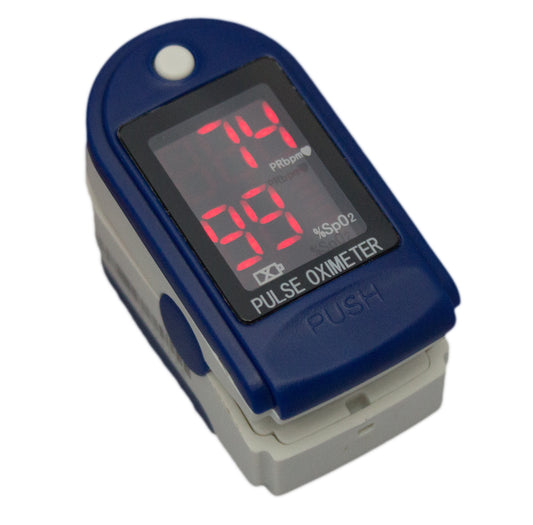 Evanmore Blue Finger Pulse Oximeter Pocket Sized Oxygen and Heart Rate Monitor with Carry case, Lanyard, Full Instructions and 2 x AAA Batteries CMS50DL