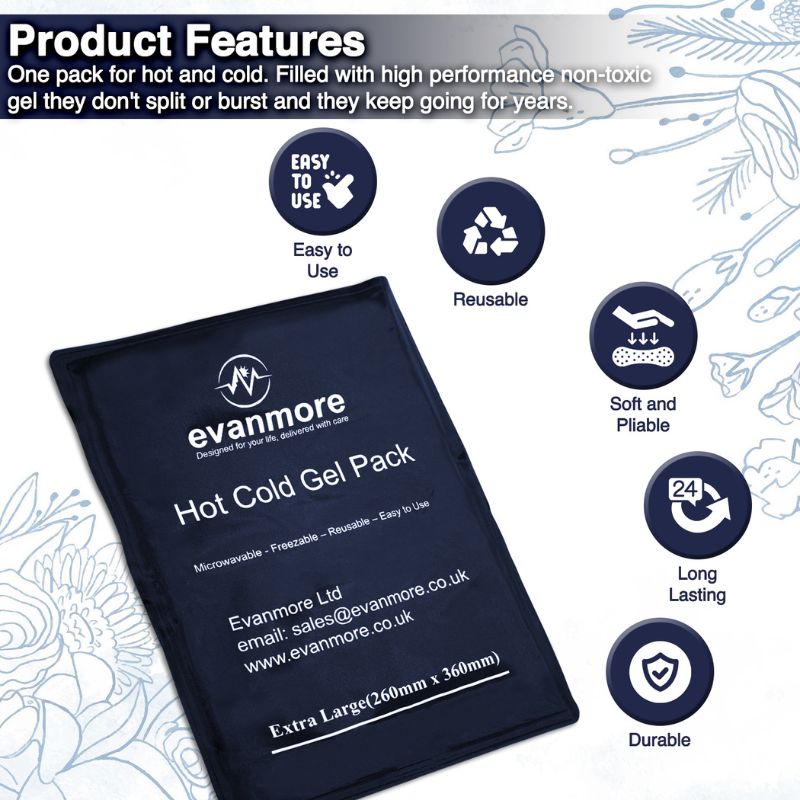 Extra Large Reusable Hot Cold Gel Pack - Evanmore XL Easy to use Flexible Long Lasting, Microwaveable Freezable Back Backache Shoulder Waist Wrap Pain Relief Ice Heat Therapy Compress 26 x 36cm